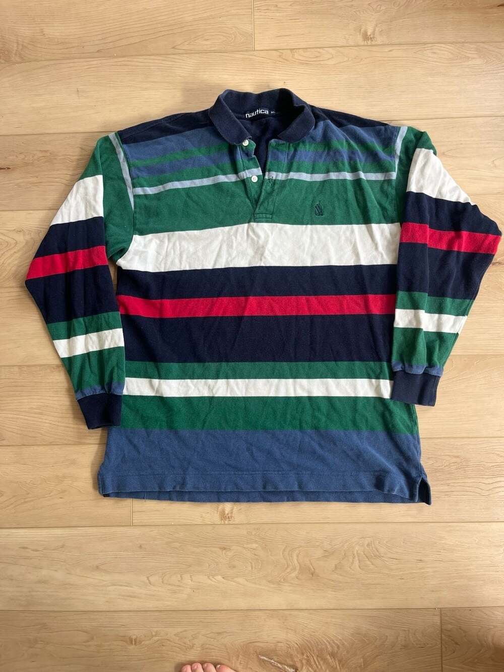 Nautica Long Sleeve Rugby Polo Shirt Size XL Multicolor Striped